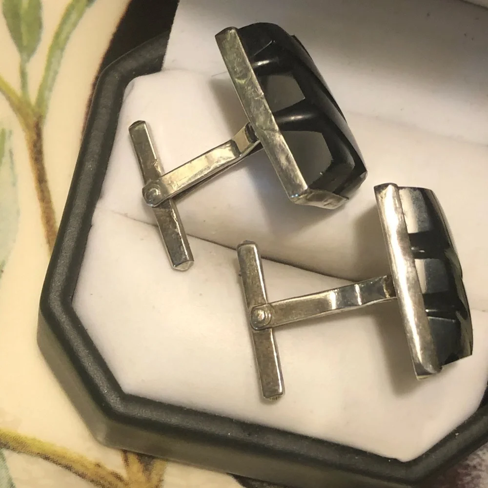 Vintage Sterling Black Onyx Cuff Links